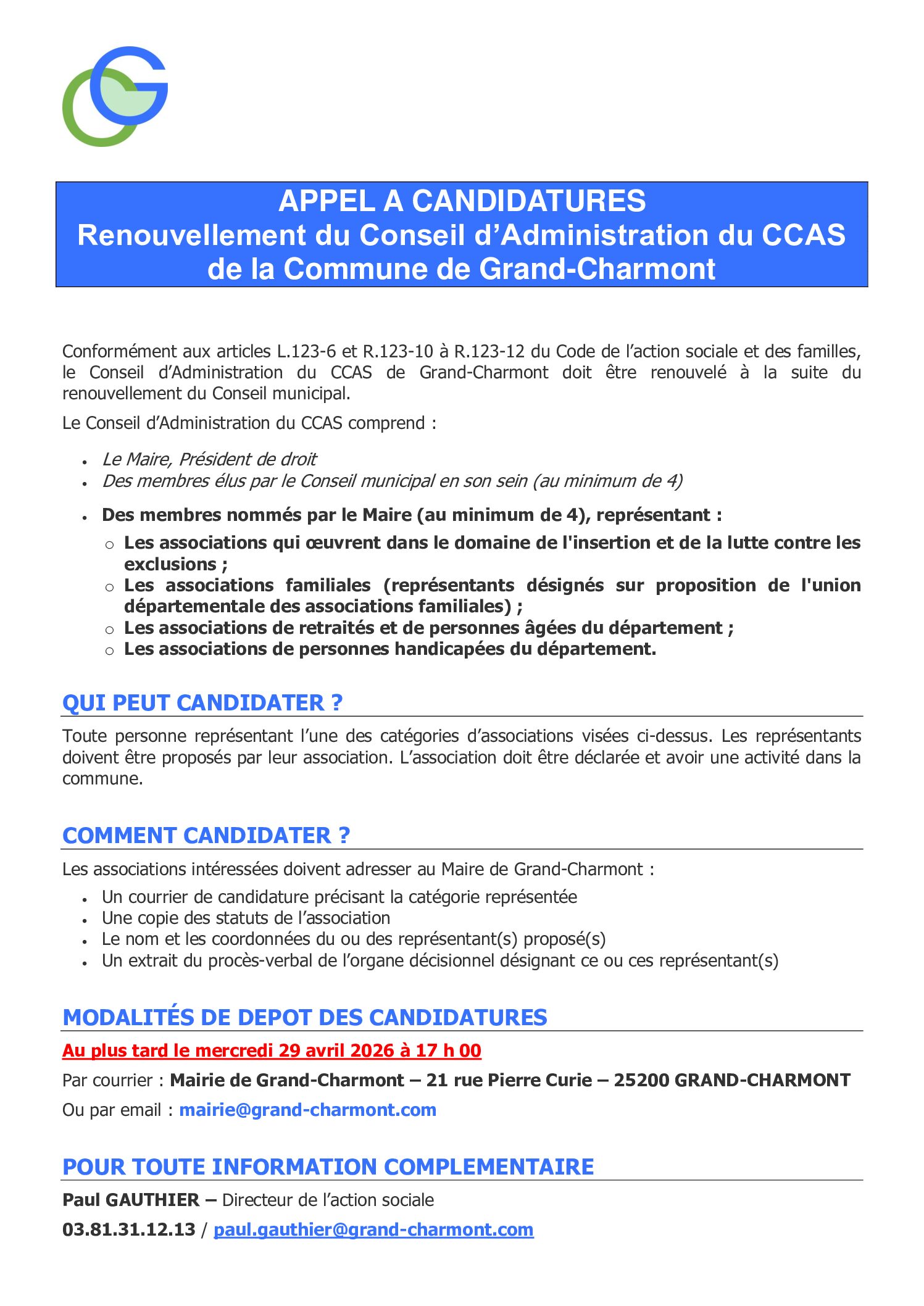 APPEL A CANDIDATURES
