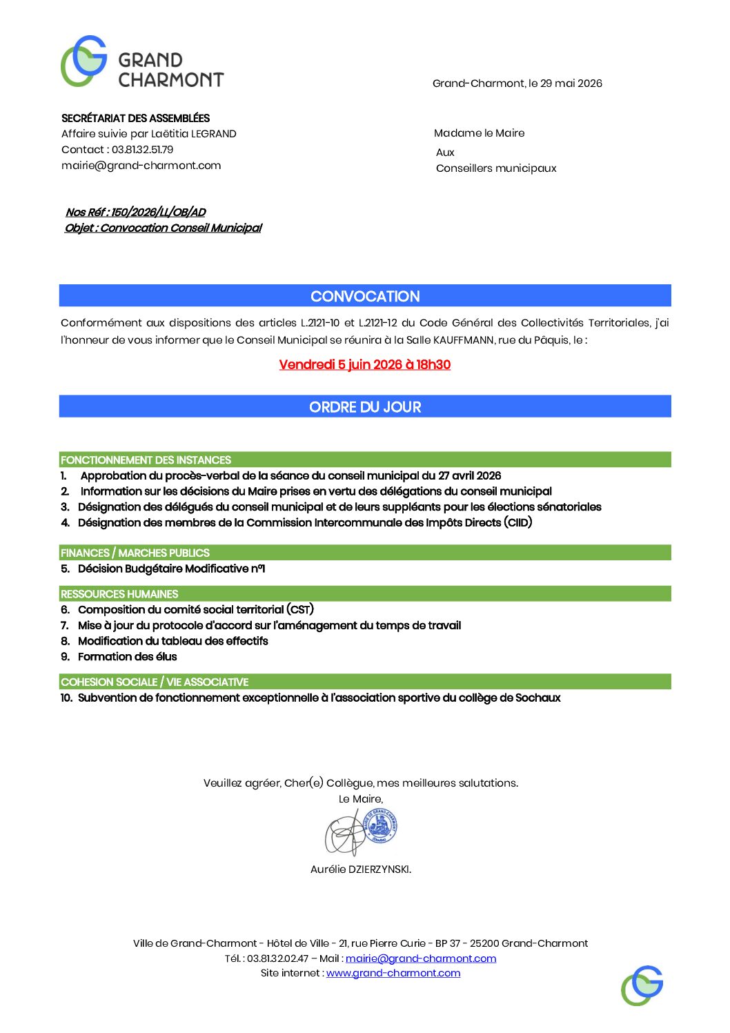 Convocation CM du 5 juin 2026